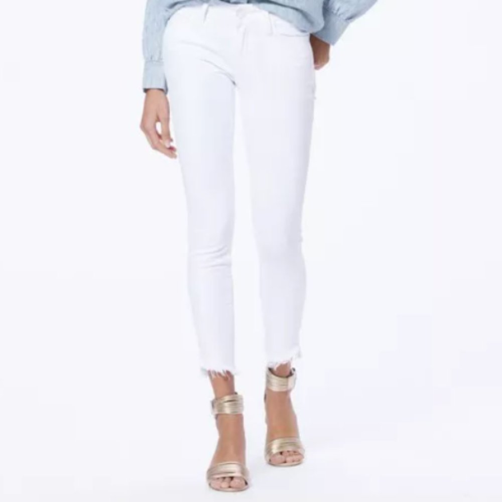 PAIGE Verdugo Crop - Crisp White Frayed Hem, Size 28